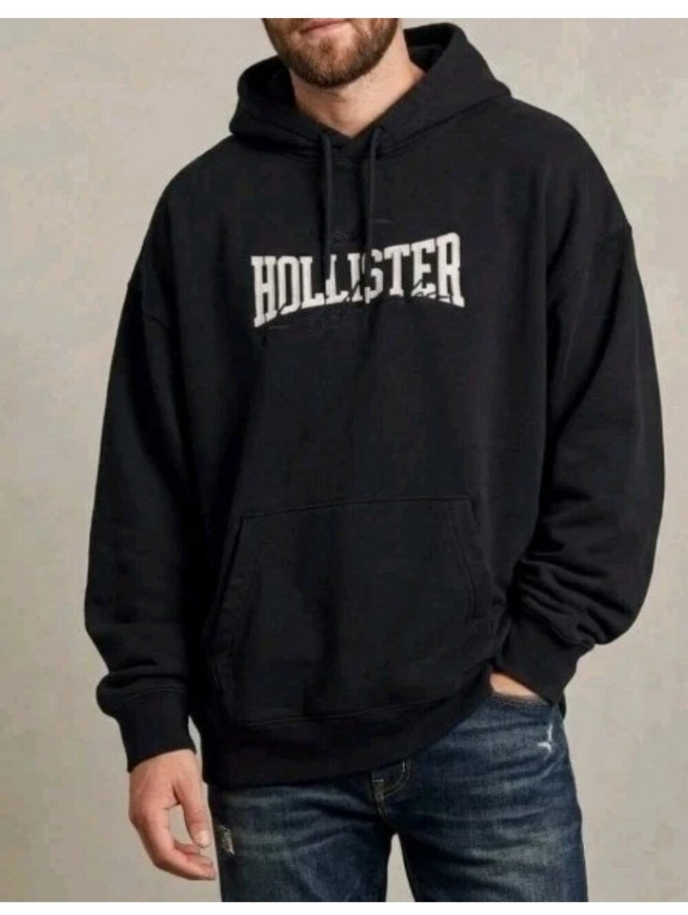 Vintage Hollister Hoodie Embroidered Spell Out Black Fleece Stretch Y2k Soft XL